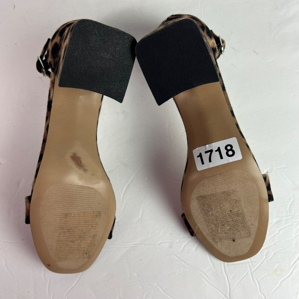 🟣 Steve Madden Size 6.5 Maria Leopard Ankle Strap Open Toe Block Heel Sandals - Picture 7 of 9